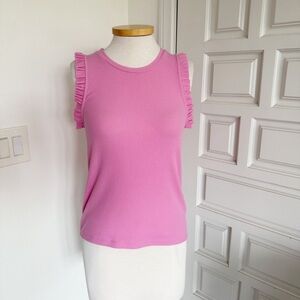 J. Crew Pink Top Ribbed Ruffle Sleeveless Cotton Blend Size Small